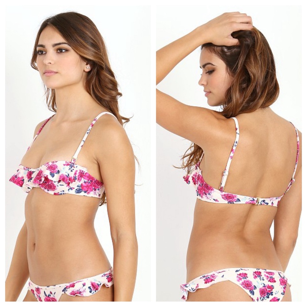 Tori Praver 🌸 Cabazon Ruffle Bikini Top in Pink & Blue Floral Size S